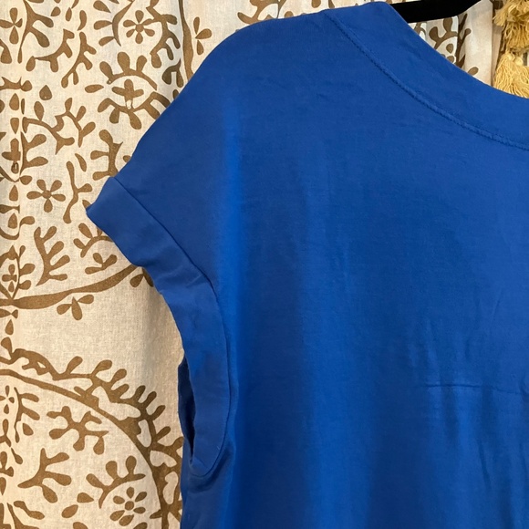 Eileen Fisher Petite Medium PM Blue Drape Front Cap Sleeve Tunic Dress Jersey - Picture 4 of 6